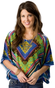 Flying Tomato® Women's Blue and Green Multi Print 3/4 Wide Sleeves Fashion Top