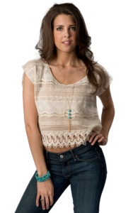 Flying Tomato® Women's Ivory Lace & Crochet Cap Sleeve Top