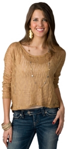 Lovemarks® Women's Gold Lurex Knit Hi-Lo 3/4 Sleeve Fashion Top