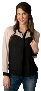 Lovemarks® Women's Taupe and Black Sweetheart Long Sleeve Sheer Fashion Top