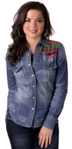 Lovemarks® Women's Denim w/ Multicolor Embroidered Yokes L/S Western Shirt