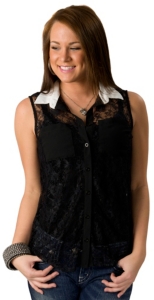 Lovemarks® Women's Black Lace with White Collar Sleeveless Fashion Top