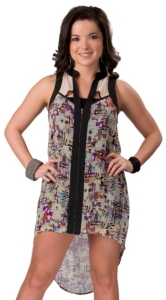 Lovemarks® Women's Cream & Black w/ Geometric Print Sleeveless Hi-Low Tunic