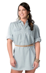 Cotton Express® Women's Light Denim with Brown Belt Short Sleeve Shirt Dress