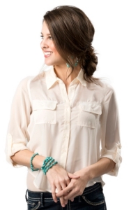 Cotton Express® Junior's Ivory Chiffon with Button Down Back 3/4 Sleeve Fashion Top