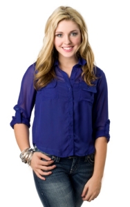 Cotton Express® Junior's Royal Blue Chiffon with Button Down Back 3/4 Sleeve Fashion Top