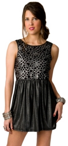 Lovemarks® Women's Silver and Black Metallic Floral Crochet Sleeveless Dress