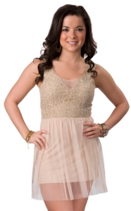 Lovemarks® Women's Cream Tulle Lace Sleeveless Mini Dress