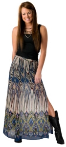Lovemarks® Women's Blue and White Multi Print Sheer with Split Long Maxi Skirt