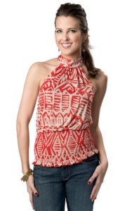 Panhandle Slim® Women's Red and Taupe Smocked Bottom Sleeveless Halter Fashion Top