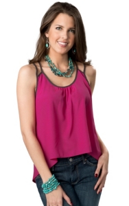 Panhandle Slim® Women's Juniors Pink with Brown Hi-Lo Sleeveless Fashion Top