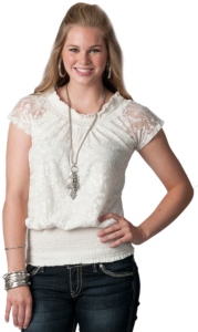 Panhandle Slim® Ladies White Lace Cap Sleeve Peasant Top