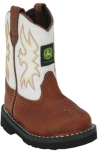John Deere® Johnny Popper™ Infant Dark Distressed Brown w/ White Top Crepe Sole Boots