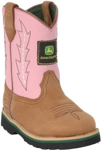 John Deere® Johnny Popper™ Infant Distressed Brown w/ Pink Top Rubber Sole Boots