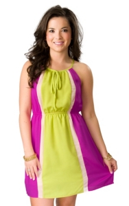 Flying Tomato® Women's Fuschia and Lime Spaghetti Strap Halter Top Dress
