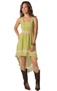 Jealous Tomato® Women's Lime Green with Tan Lace Sleeveless Hi-Lo Dress