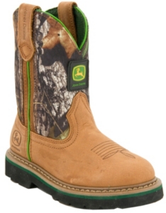 John Deere® Johnny Popper™ Childrens Distressed Brown w/ Camo Top Crepe Sole Boots