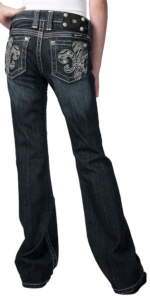 Miss Me® Girls' Crystal Zebra Fleur De Lis Boot Cut Jean
