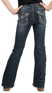 Miss Me® Girls' Silver Floral Leather & Embroidery w/ Crystals Flap Pocket Boot Cut Jean