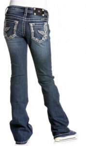 Miss Me® Girls Dark Wash w/ Embroidered Fleur De Lis Wings & Crystals Jean