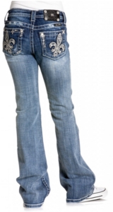 Miss Me® Girls Silver & Cream Fleur De Lis Crystal Open Pocket Boot Cut Jean