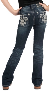 Miss Me® Girls' Silver Leather Fleur De Lis with Crystals Jean