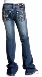 Miss Me® Girls Fleur De Lis Centered Cross Open Pocket Boot Cut Jean