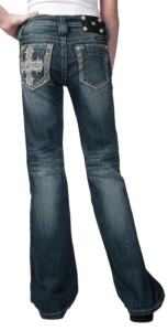 Miss Me® Girls Single Cross w/ Crystals Open Pocket Boot Cut Jean