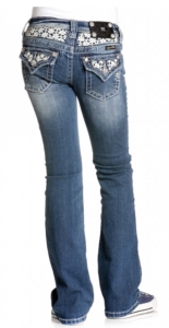 Miss Me® Girls Light Stonewash w/ White Embroidered Daisy Flap Pocket Jean