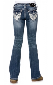 Miss Me® Girls Medium Stonewash w/ Western Lace Flap Pocket Jean