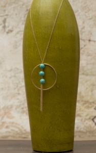 Pannee® Gold with Circle, Turquoise and Tassel Long Necklace