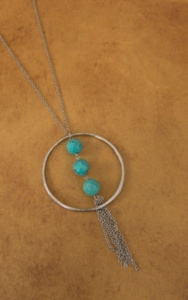 Pannee® Silver with Circle, Turquoise and Tassel Long Necklace