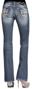Miss Me® Ladies Cream Leather Fleur De Lis w/ Crystals & Studs Boot Cut Jean - Extended Sizes