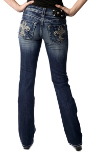 Miss Me® Ladies Embroidered Fleur De Lis w/ Crystals & Studs Boot Cut Jean - Extended Sizes