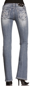 Miss Me® Ladies Pueblo Cross w/ Crystals & Studs Boot Cut Jeans - Extended Sizes