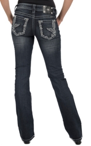 Miss Me® Women's Medium Wash Glitz Fleur de Lis Wing With Border Boot Cut Jean - Extended Sizes