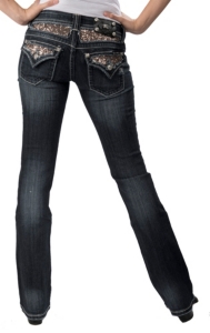 Miss Me® Women's Dark Wash Gold Sequins Insert  Flap Pocket Boot Cut Jean