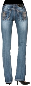 Miss Me® Women's Embroidered Floral Burst Open Pocket Boot Cut Jean