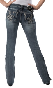Miss Me® Women's Medium Wash Tilted Fleur de Lis Open Pocket Boot Cut Jean - Extended Sizes