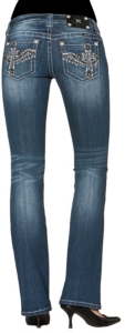 Miss Me® Women's Cross with Wings Open Pocket Boot Cut Jean