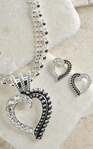 Montana Silversmiths® Silver Heart with Black Inlay and Crystals Jewelry Set