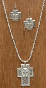 Montana Silversmiths® Silver Hammered Cross Necklace and Earrings Jewelry Set