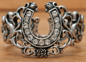 Wear N.E. Wear® Silver Scroll w/ Clear Crystal Horseshoe Stretch Bracelet