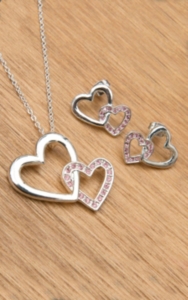 Montana Silversmiths® Silver Double Heart Pink Crystal Jewelry Set