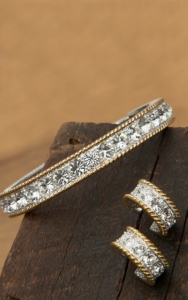 Montana Silversmiths® Two-toned Crystals Bracelet and Earrings Jewelry Set