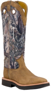 Justin® Men's Distressed Brown w/ Green Camo Top Square Toe Snake Proof Boots