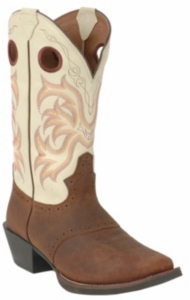 Justin® Stampede Collection™ Men's Brown Oiled & Bone Punchy Square Toe Western Boots