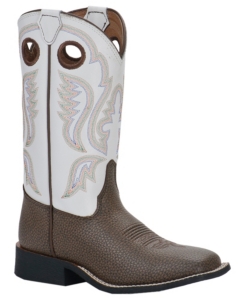 Justin® Youth Chocolate Brown w/ White Top Square Toe Western Boots