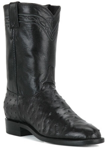 Justin® Mens Black Full Quill Ostrich Exotic Roper Boots