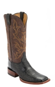 Justin® AQHA Remuda™ Mens Black Smooth Ostrich w/Brown Top Exotic Square Toe Boots